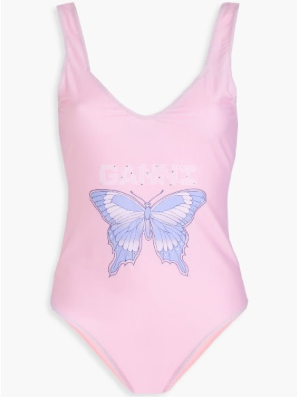 NWT GANNI Butterfly Logo-Print Swimsuit